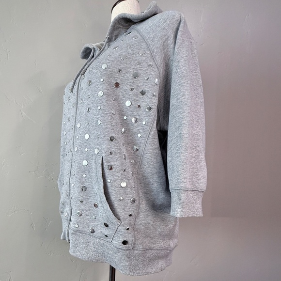 🌺 Plus Size Michael Kors 1X Zip Hoodie – Silver Studded, Cozy Holiday Sparkle - Picture 3 of 10